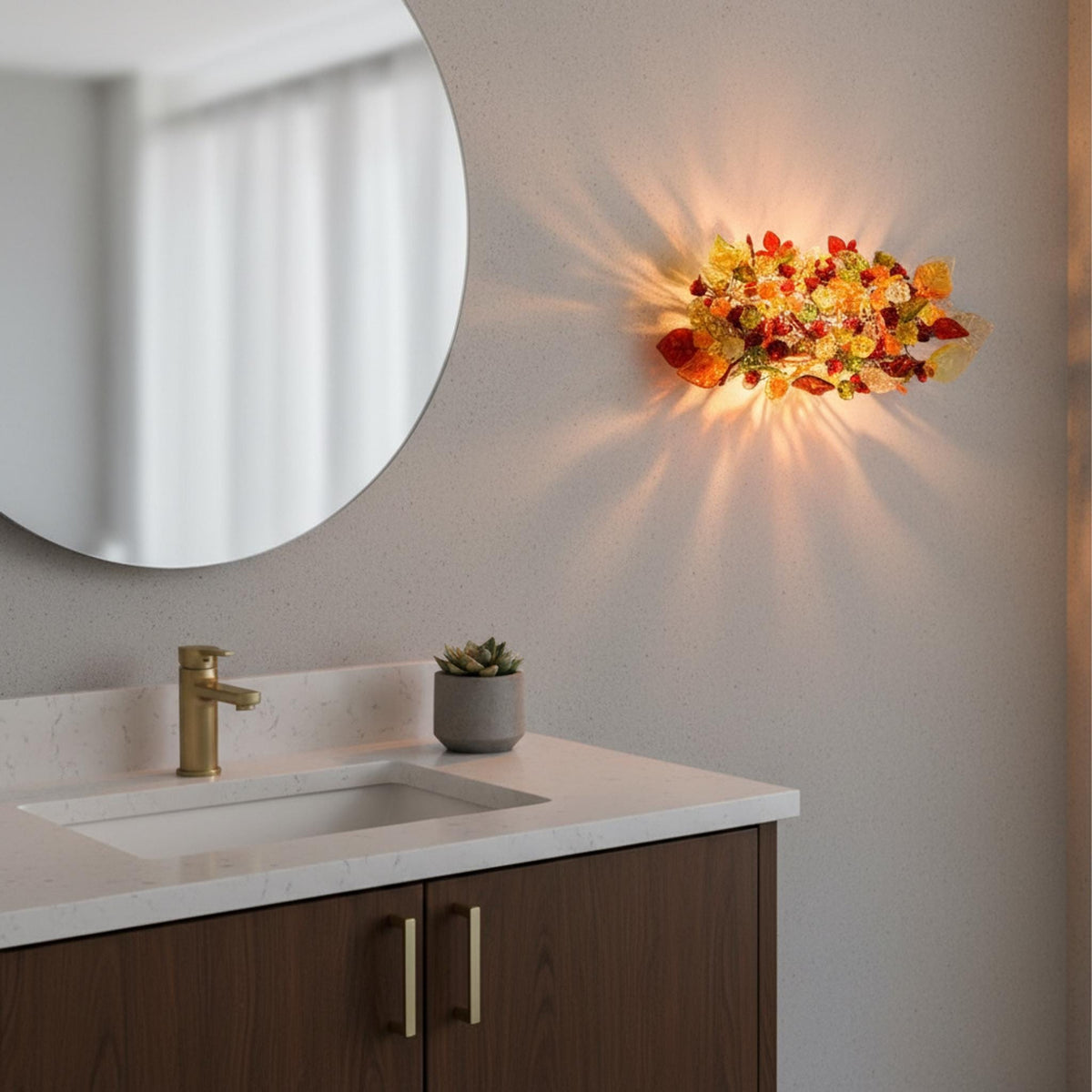 Wall lighting - wall Sconce up and down lighting with Warm colors of flowers and leaves, up and down light a unique sconce light
