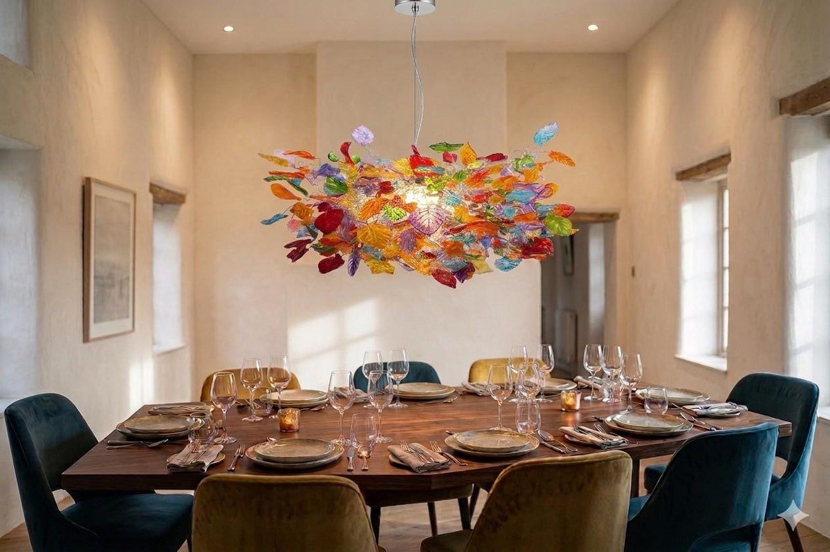 Big Hanging chandeliers with Colorful flowers and leaves