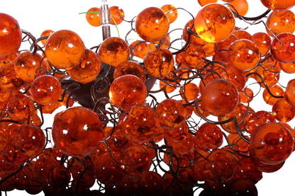 Orange Bubble Chandelier: Large 30" Globe Light Fixture for Dining Room