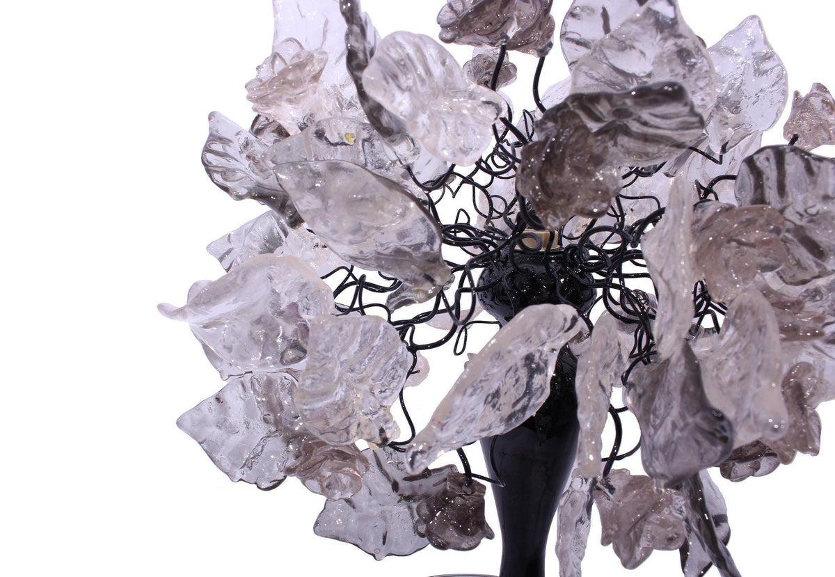 Elegant bedside table lamp, with gray and clear flowers and leaves Decoration handmade Light