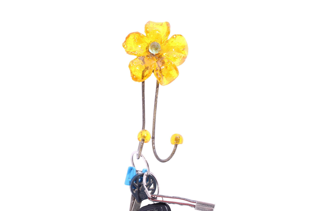 Wall Hook with yellow resin flower, decorative wall hanger.