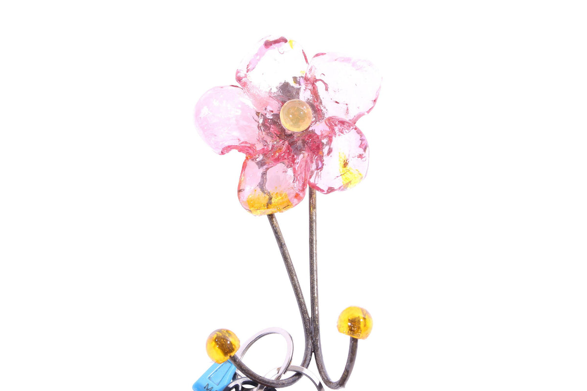 Wall Hook with pink resin flower, decorative wall hanger.