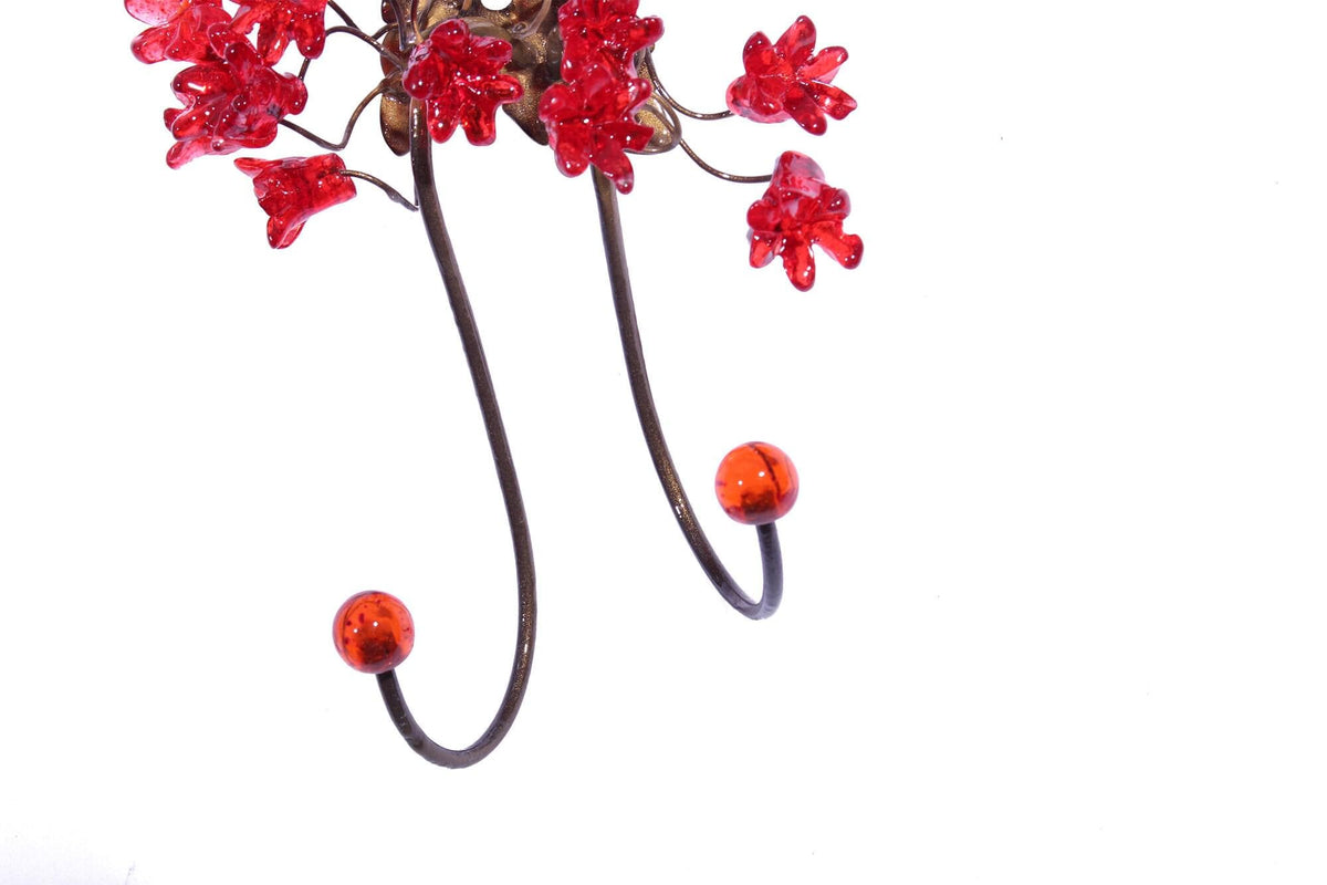 Wall Hook with red resin flowers decorative wall hanger for towel, cloths keys.