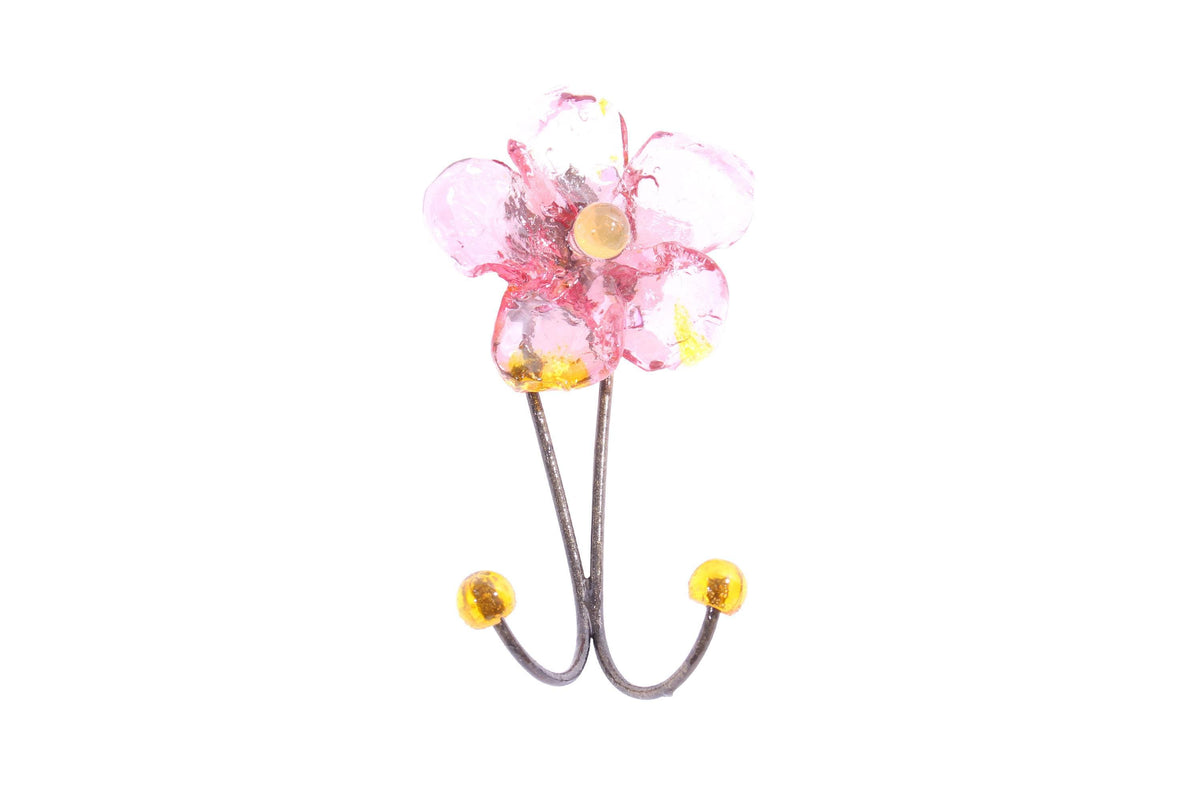 Wall Hook with pink resin flower, decorative wall hanger.