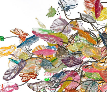 Pastel Flower Chandelier: Handmade Resin Leaves, Bronze Base