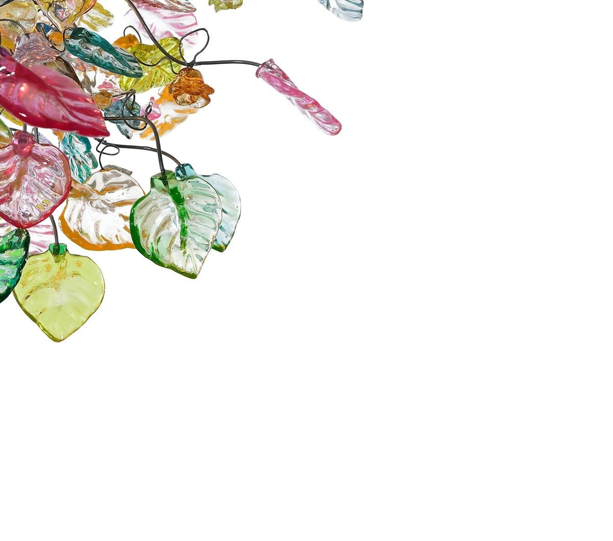 Pastel Flower Chandelier: Handmade Resin Leaves, Bronze Base