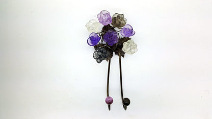 Decorative Hooks, towel hook with Gray and Purple resin flowers, decorative wall hanger.