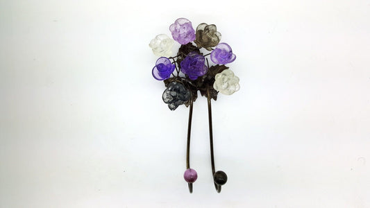 Decorative Hooks, towel hook with Gray and Purple resin flowers, decorative wall hanger.
