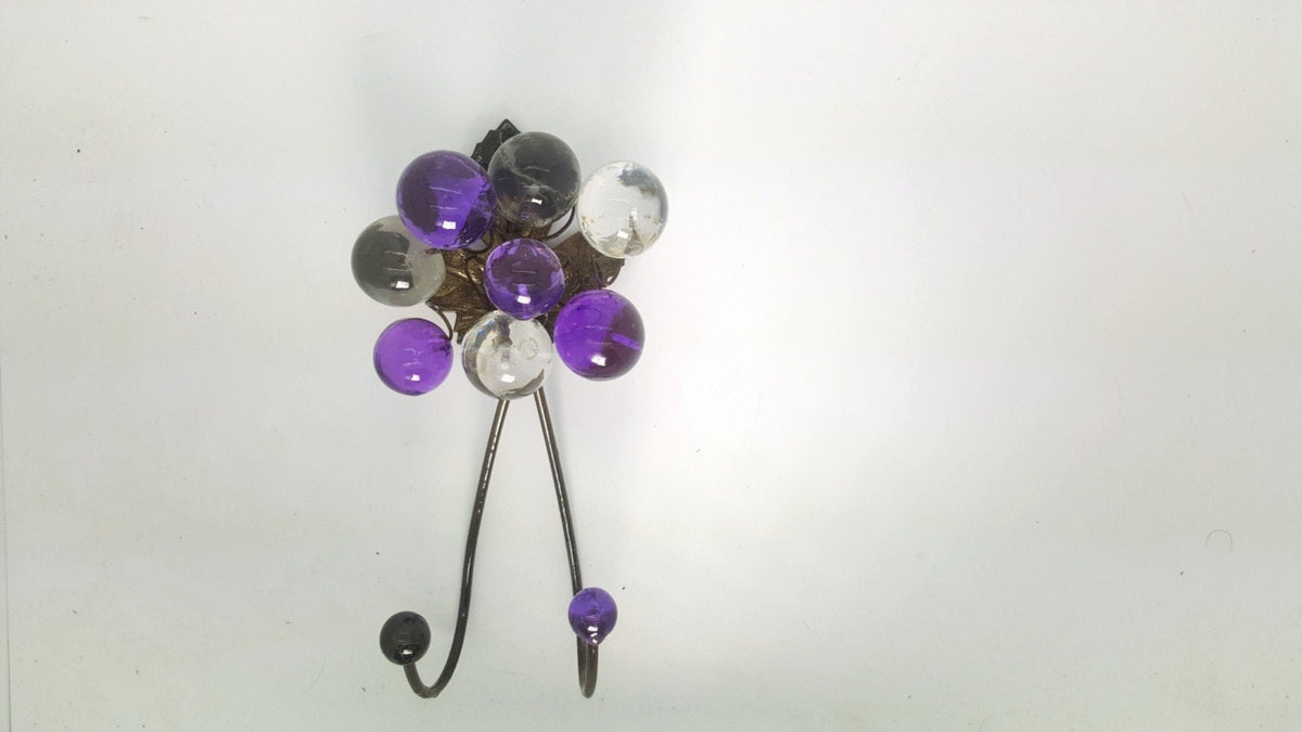 Purple Hook, Decorative Wall Hook with purple and gray resin bubbles, wall hanger.