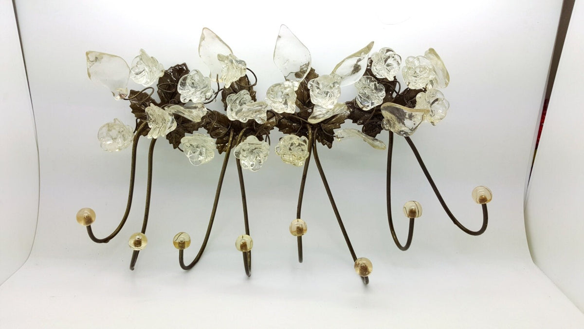 Unique hooks Coat Rack, Wall Hook with Transparent clear resin flowers and leaves, decorative wall hanger.
