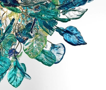 Unique Chandelier with Sea color flowers and leaves for Dining Room, hall or bedroom.
