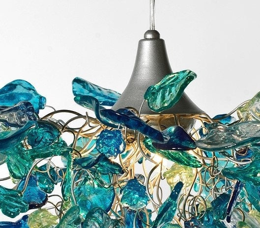 Unique Chandelier with Sea color flowers and leaves for Dining Room, hall or bedroom.