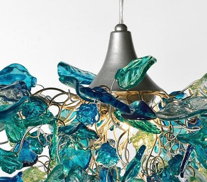 Unique Chandelier with Sea color flowers and leaves for Dining Room, hall or bedroom.