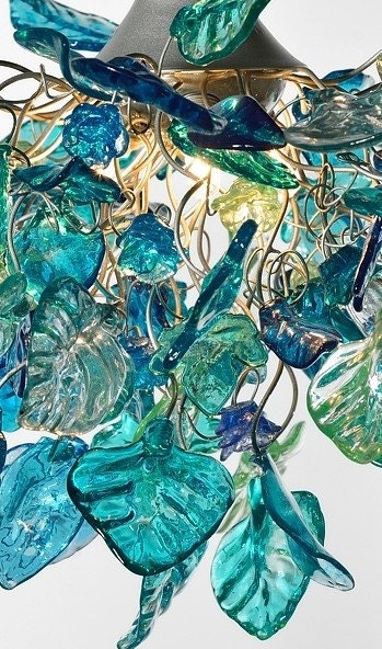 Unique Chandelier with Sea color flowers and leaves for Dining Room, hall or bedroom.