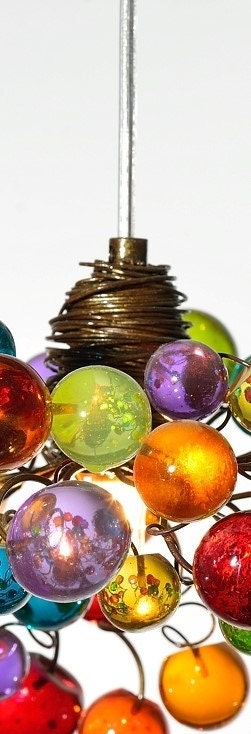 Multicolored Resin Bubbles Chandelier: Bronze Metal Lighting