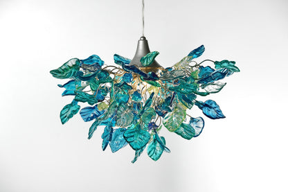 Unique Chandelier with Sea color flowers and leaves for Dining Room, hall or bedroom.