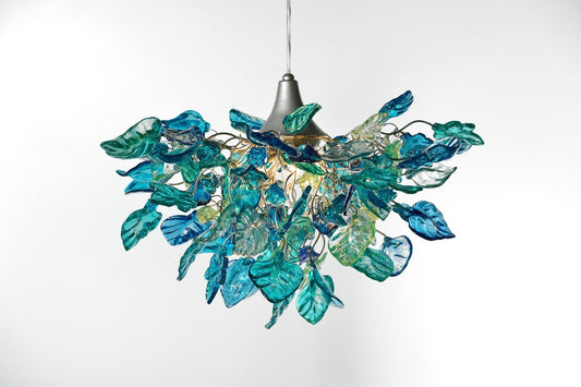 Unique Chandelier with Sea color flowers and leaves for Dining Room, hall or bedroom.
