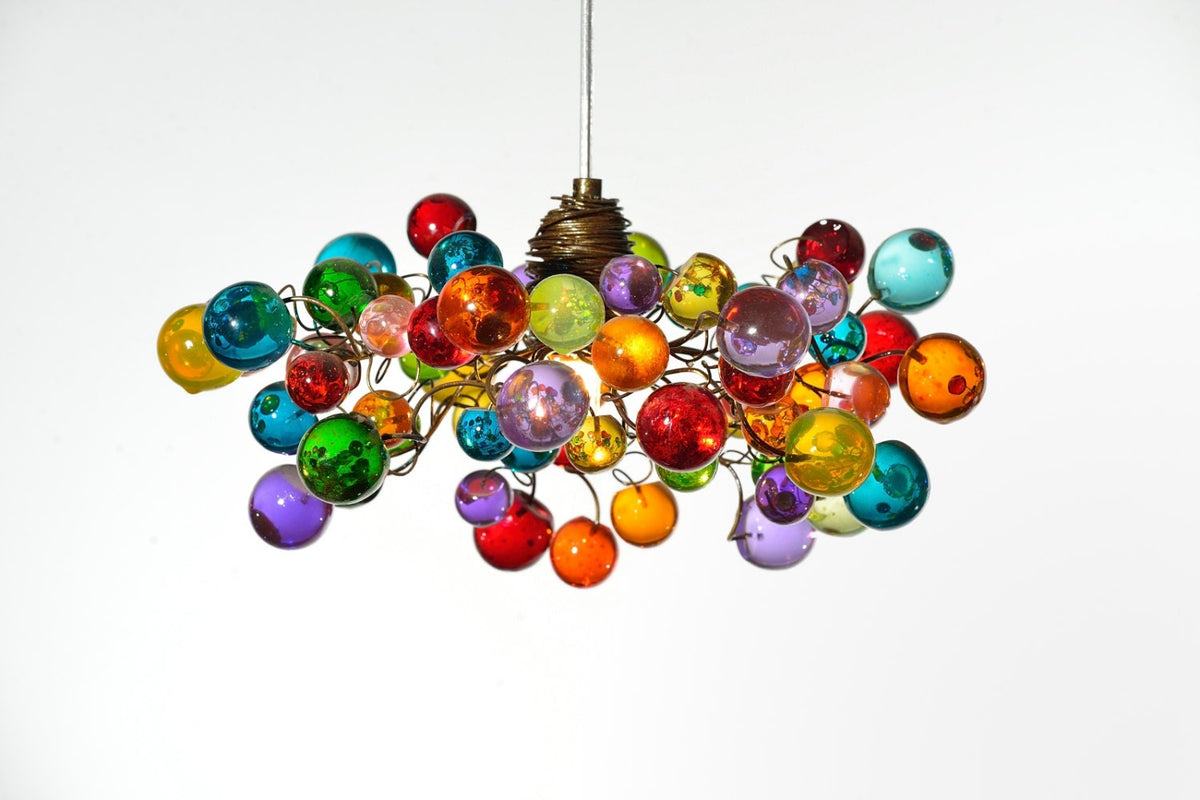 Multicolored Resin Bubbles Chandelier: Bronze Metal Lighting