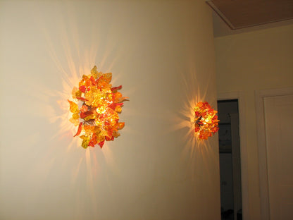 Floral Flush Mount Ceiling Light: Resin Flowers & Leaves, Orange Accents